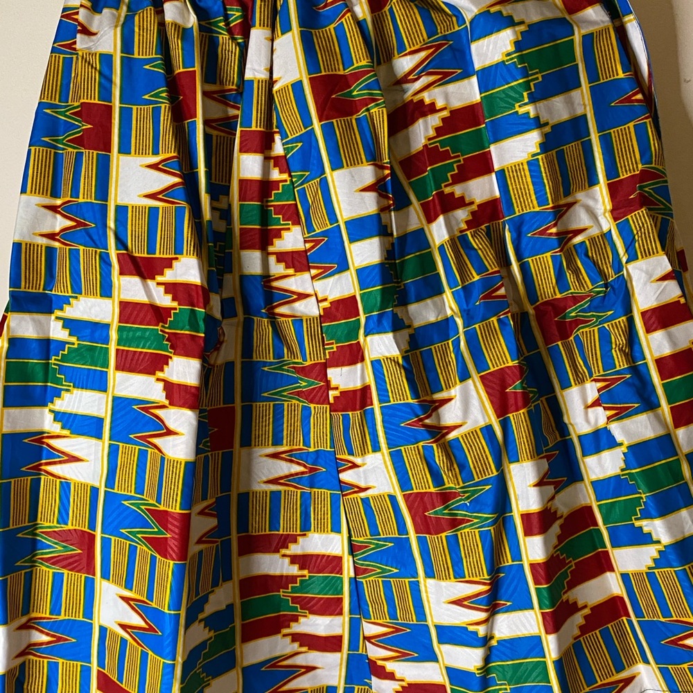 Red and Green Pleated A-Line Midi Skirt